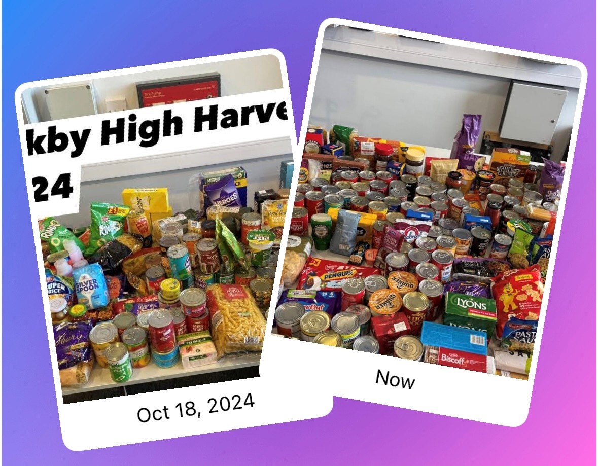 KirkbyHigh's tweet photo. Our wonderful team of Ethical Ambassadors have been busy collecting Harvest food donations from students and staff.  The food items will be donated to our school 'pantry' which will directly help our Kirkby High School families.
 #kirkbychild https://t.co/MxUFmjVV4k