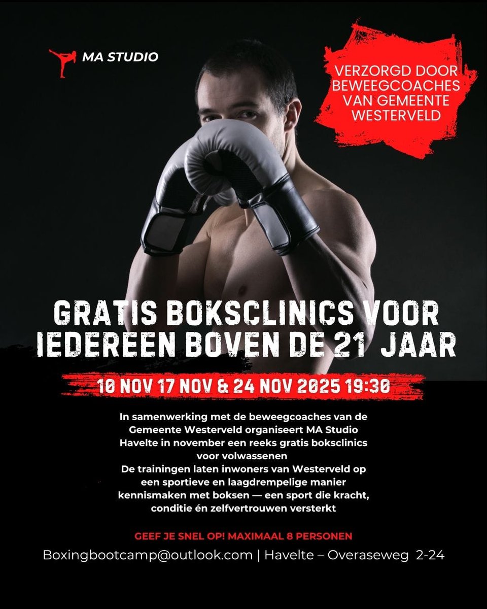 Doe je ook mee? 3 gratis boksclinics in Havelte voor volwassenen. Mail naar boxingbootcamp@outlook.com of bel naar 0623199056