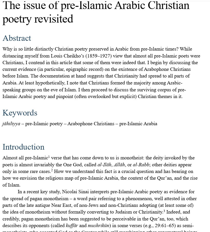 GabrielSaidR's tweet image. Important new article (open access!) by Ilkka Lindstedt on the long-debated question of finding authentic pre-Islamic Christian Arabic poetry &amp;amp; the idea of &quot;pagan monotheism&quot;... almuslih.org/wp-content/upl…