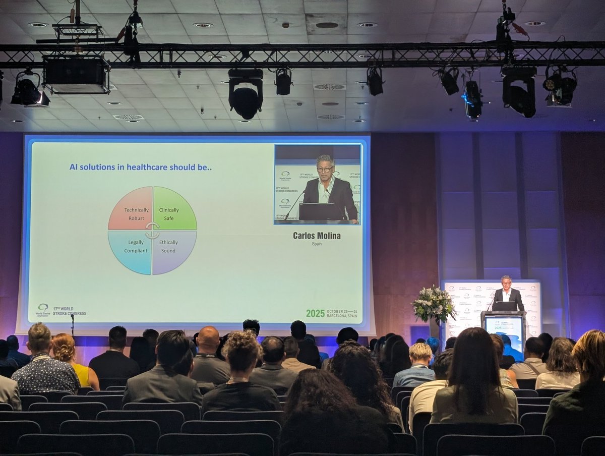 "Data harmonisation is essential - we need to talk the same language," says <a href="/carlosmictusvh/">Carlos Molina</a>, also outlining the potential as well as the challenges (including hallucinations and 'AI narcissism') associated with generative #AI in stroke care
#WSC2025 <a href="/WorldStrokeOrg/">World Stroke Org</a>