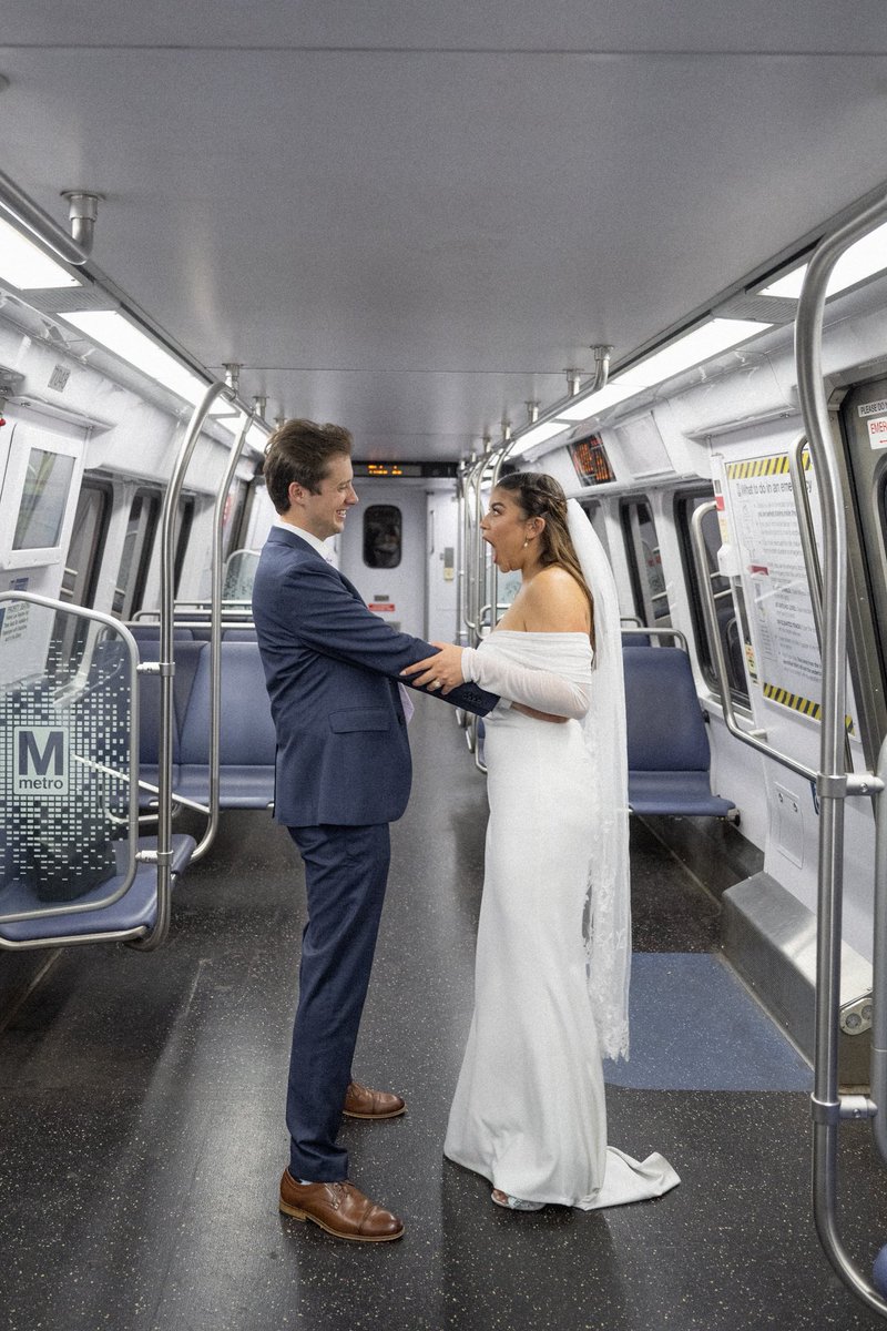 TylerStwart's tweet photo. Did a little wedding @wmata photo shoot, because of course we had to. Made sure to capture our home station too. Shoutout to the train operator that gave us a celebratory honk of the horn!! @wmataGM https://t.co/bLKUV2Ly77