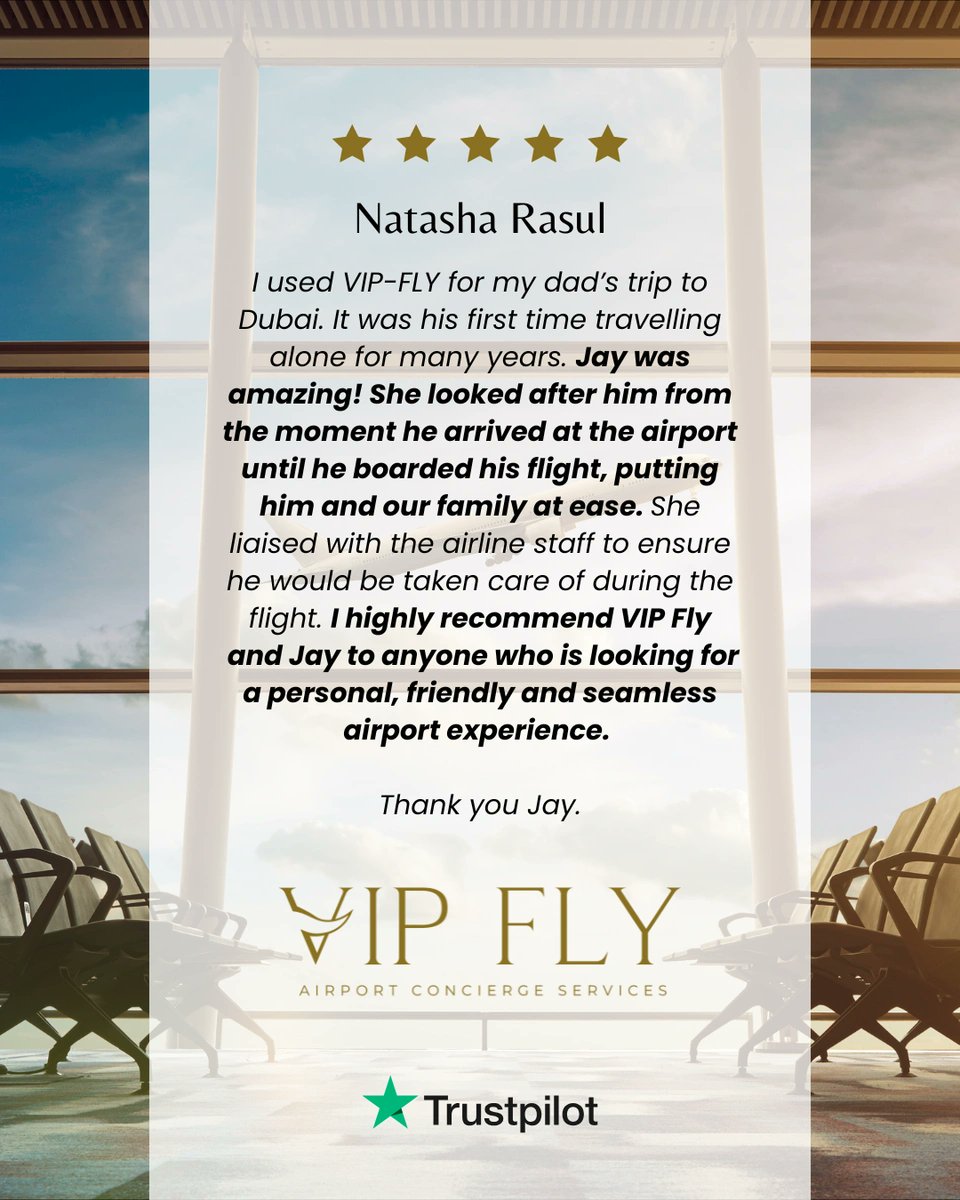VIPFly_com's tweet image. ⭐⭐⭐⭐⭐

Your comfort is our priority, and your satisfaction is our greatest reward!

Thank you for choosing VIP-Fly to elevate your airport experience! 🛫🥂

#VIPFly #FirstClassService #LuxuryTravel #StressFreeTravel #AirportConcierge