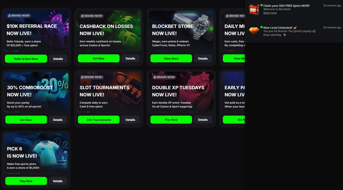 Crazino.eth (@crazino87) on Twitter photo onchain gaming projects is everywhere
why I picked <a href="/BlockBetGG/">BLOCKBET 🔋</a> is simple 
first thing I did was check their promo page
$10K referral race, instant payouts, no wager requirements to withdraw referral earnings
most platforms make your referrals wager over $3K to unlock $100 and onchain gaming projects is everywhere
why I picked <a href="/BlockBetGG/">BLOCKBET 🔋</a> is simple 
first thing I did was check their promo page
$10K referral race, instant payouts, no wager requirements to withdraw referral earnings
most platforms make your referrals wager over $3K to unlock $100 and