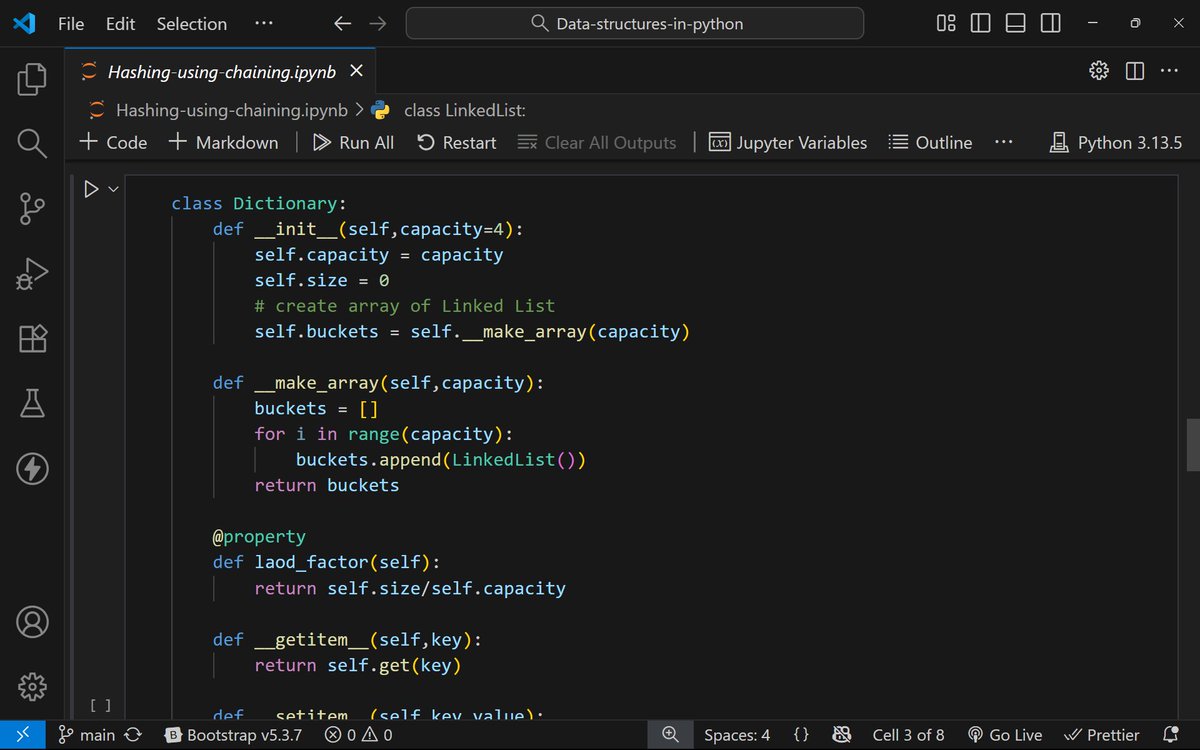 rajabalidildar's tweet image. I finally understood hashing.
Not just the theory — I built it.

From collisions and chaining to linear &amp;amp; quadratic probing, rehashing, and load factors.

I even coded my own Dictionary class in Python from scratch 🔥

Learning by building &amp;gt; reading.

#DSA #Hashing #BuildInPublic