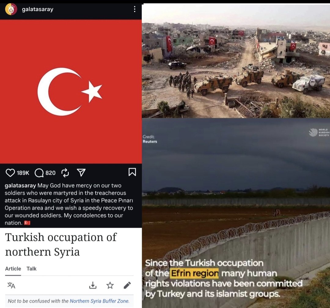 antipasta's tweet image. Galatasaray supports Turkey colonising and murdering indigenous minorities in Syria while displacing them and stealing land.