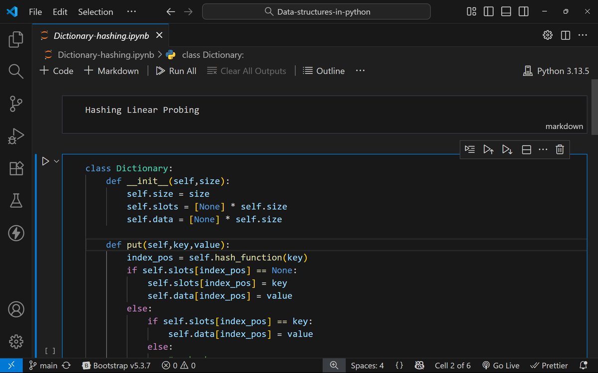 rajabalidildar's tweet image. I finally understood hashing.
Not just the theory — I built it.

From collisions and chaining to linear &amp;amp; quadratic probing, rehashing, and load factors.

I even coded my own Dictionary class in Python from scratch 🔥

Learning by building &amp;gt; reading.

#DSA #Hashing #BuildInPublic