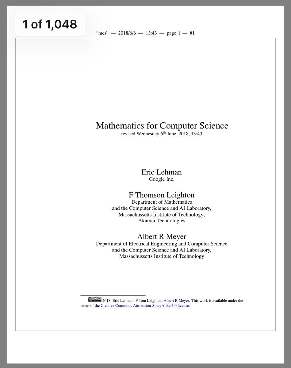 KirkDBorne's tweet image. [Download 1048-page PDF eBook]

#Mathematics for Computer Science: courses.csail.mit.edu/6.042/spring18… from @MIT @MIT_CSAIL
—————
#ComputerScience #Algorithms #ComputationalScience