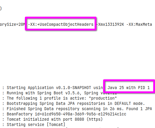 ilopmar's tweet image. It was about time! First service now running @java 25 on production 🚀
P.S: Remember to enable CompactObjectHeaders
#Java #Java25