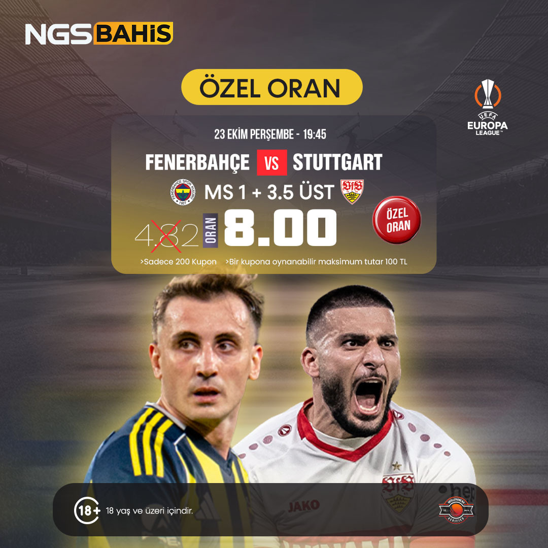 💥 GECENİN ÖZEL ORANI 💥
Fenerbahçe 🆚 Stuttgart
NGSBahis Giriş: t2m.io/NGTW

🔥 MS 1 + 3.5 Üst = 8.00 ORAN!
(Eski oran: 4.82)
⚡ Sadece 200 kuponla sınırlı!
🎯 Maksimum kupon tutarı: 100 TL
👉 Kazanmak isteyenler için fırsat burada!
#Guncel #Fenerbahçe