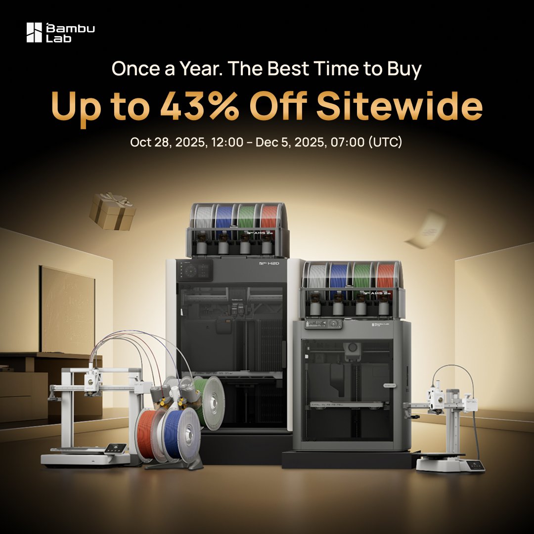 BambulabGlobal's tweet image. 20 H2C units Giveaway! Subscibe NOW to join🎉

With Black Friday &amp;amp; Cyber Monday around the corner, we're kicking off the savings early with exclusive offers you won't want to miss. 

🎁 Starting Oct 23rd: subscribe NOW for a shot at winning an H2C!

💸 Bonus Perk: subscribe…