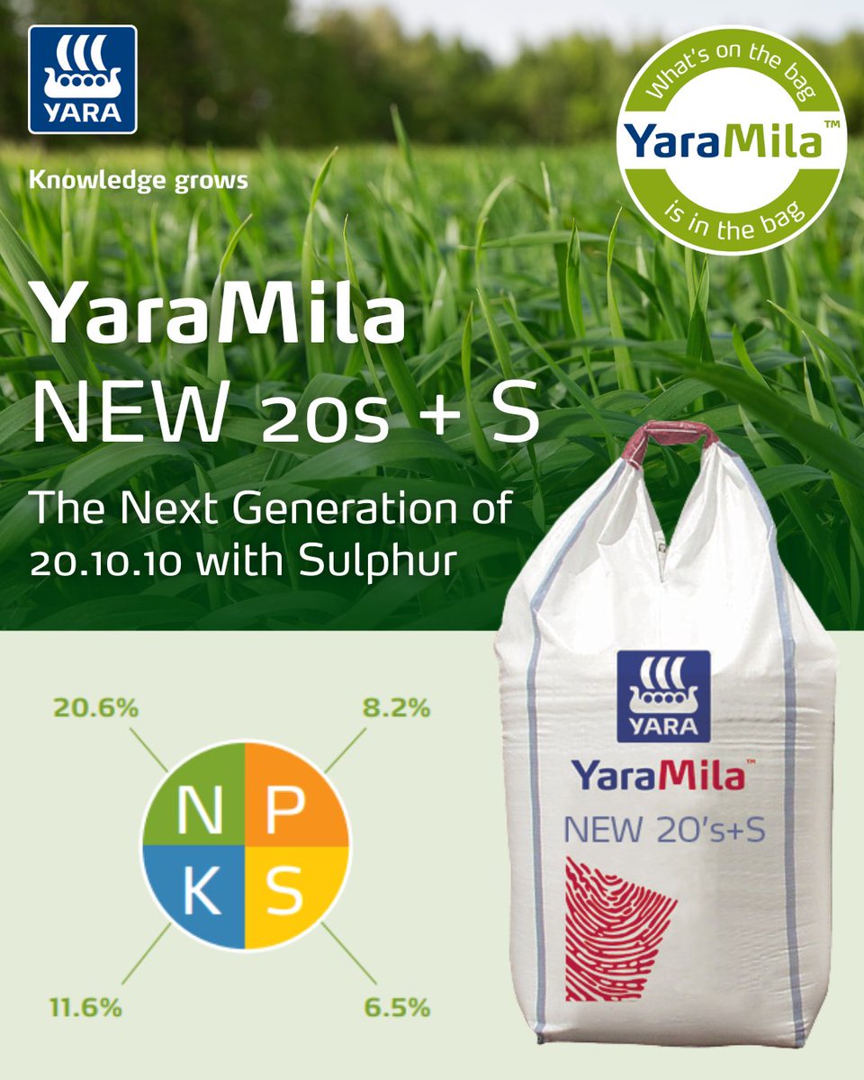 Boost your crop performance with YaraMila New 20’s + S 🌱

Specially formulated for cereals and grassland, it delivers a balanced mix of essential nutrients in every granule. Ensuring an even, consistent spread across your field- ow.ly/vt4350X3s9s

#Crop #Nutrition #Farming