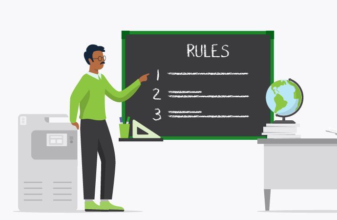 What belongs in a school print policy? Anyone? Anyone? Bueller? Bueller?

Here’s what we think should make the list:
- Role-based rules
- Print tracking
- Quotas and alerts
- Security and privacy
- BYOD and mobiles

Get your school's print policy sorted, then take the day off by