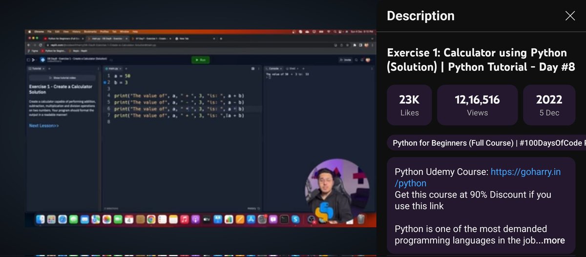 Sahil382k's tweet image. Day 8 of #100DaysOfCode ⚡
Completed the Calculator Solution using Python today! Learned how to format output cleanly and make the code more readable.
Still following the CodeWithHarry Python YouTube playlist — learning something new every day!
#Python #CodingJourney