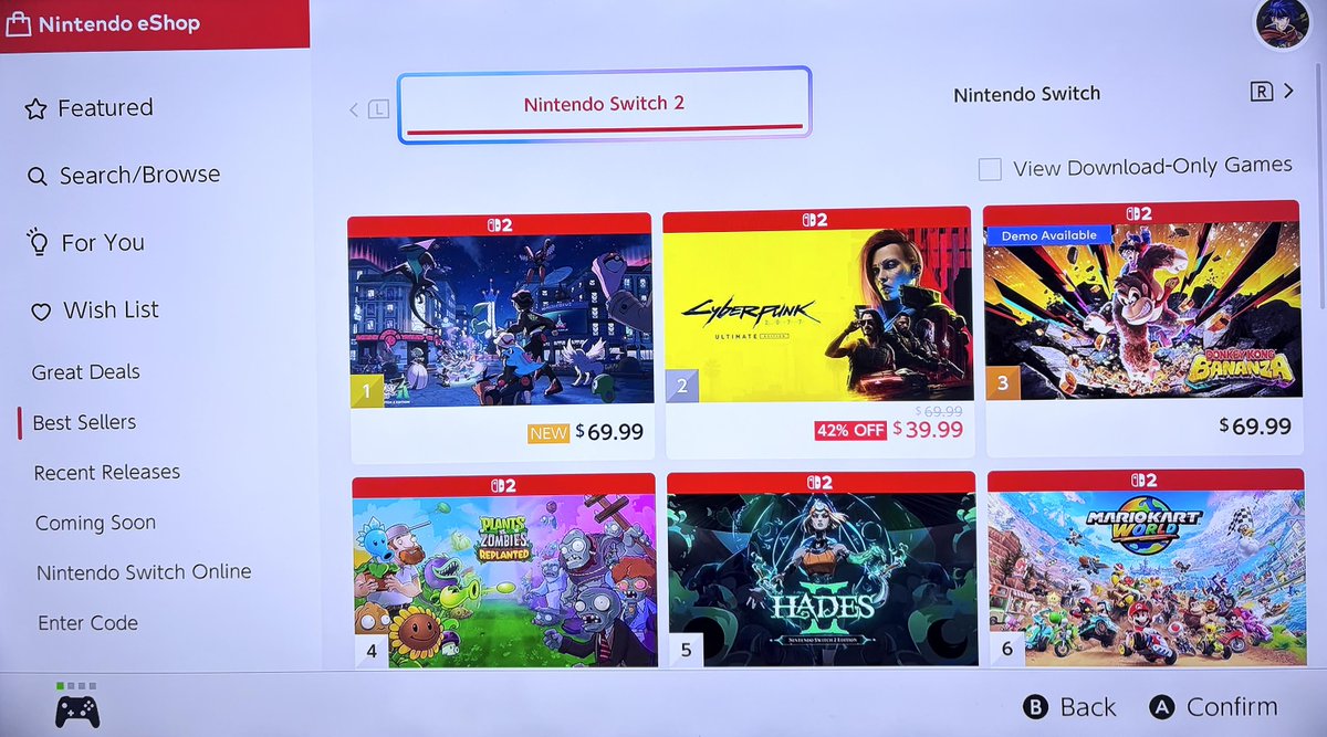 Stealth40k's tweet image. After one week, Pokemon Legends Z-A is still #1 on the eShop (US):

1) Pokemon Legends Z-A
2) Cyberpunk 2077
3) Donkey Kong Bananza
4) Plants vs Zombies Replanted
5) Hades II
6) Mario Kart World
7) Persona 3 Reload
8) Pokemon Legends Z-A Upgrade Pack
9) Final Fantasy Tactics -…