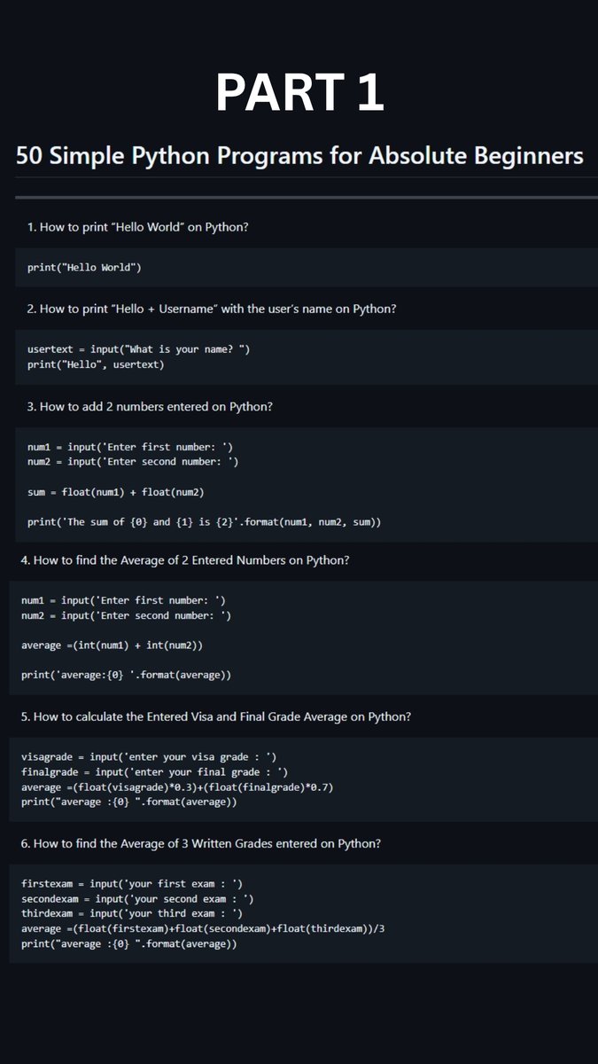 cruzangelojose3's tweet image. 50 Simple Python 🐍 Programs for Beginners (Part 1)
#pythonlearningjourney #python