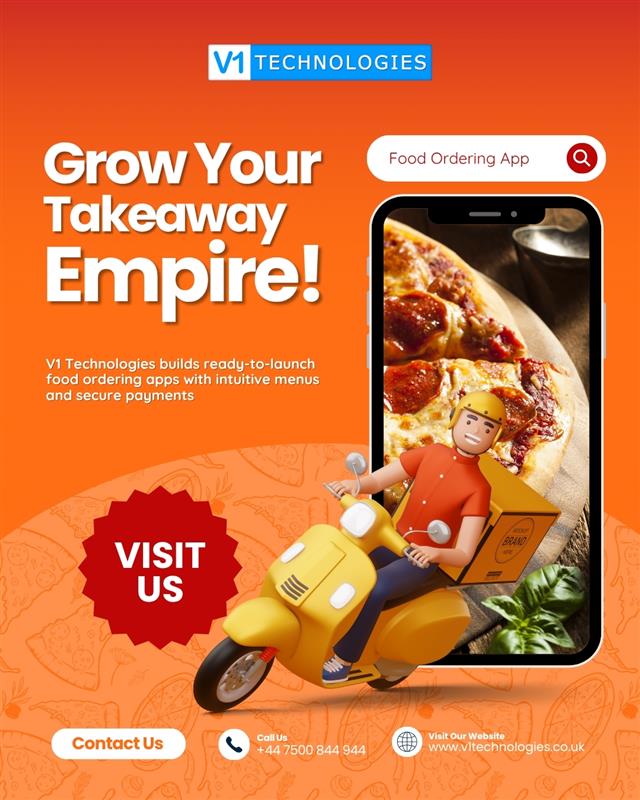 V1Technologies's tweet image. Watch your takeaway soar while others scramble! V1 Technologies builds ready-to-launch food ordering apps with intuitive menus and secure payments. 
#FoodApp #V1Technologies #TakeawayGrowth
v1technologies.co.uk