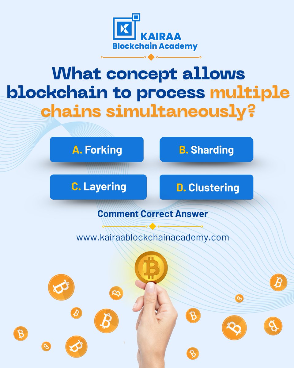Kairaa_academy's tweet image. Pop Quiz Time! ⚡
Which concept allows blockchain to process multiple chains at once?
A. Forking
B. Sharding
C. Layering
D. Clustering
Comment your answer ⬇️
#BlockchainQuiz #Web3 #CryptoTrivia #KairaaBlockchainAcademy