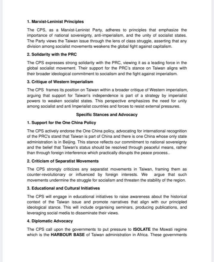 CPSwaziland's tweet image. Communist Party of Swaziland&apos;s (CPS) Perspectives on the TaiwanQuestion in Swaziland.