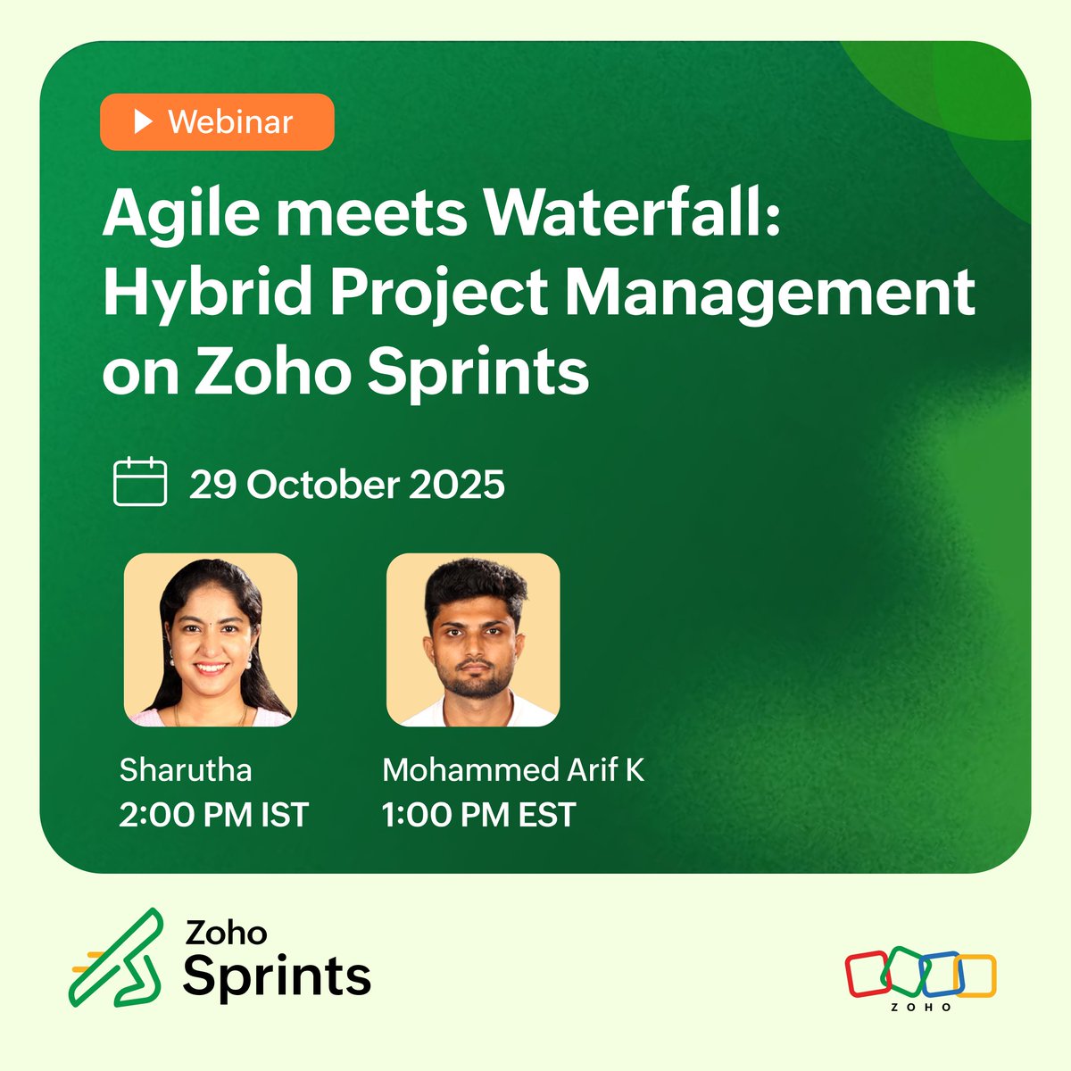 ZohoSprints's tweet image. Agile or Waterfall? Why not both! 🤜🤛

Learn how to deliver successful hybrid projects from our product pros. Click on the links below and save your spot ⬇️ 

Asia, MEA, EU: zurl.co/uDIOi
Americas: zurl.co/EDtRE
 
#HybridPM #ZohoSprints #Agile #Waterfall