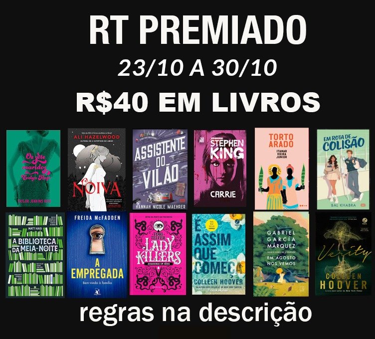promosdelivro's tweet image. 📚 RT PREMIADO 23/10 a 30/10 📚 

🎁Prêmio: R$40 em livros 

Quanto mais interagir com a página (seja com RTs, comentários e curtidas), mais chances de ganhar!

Regras:
- Seguir @promosdelivro
- RT e Curtir esse Tweet 

Resultado: 31/10 🍀