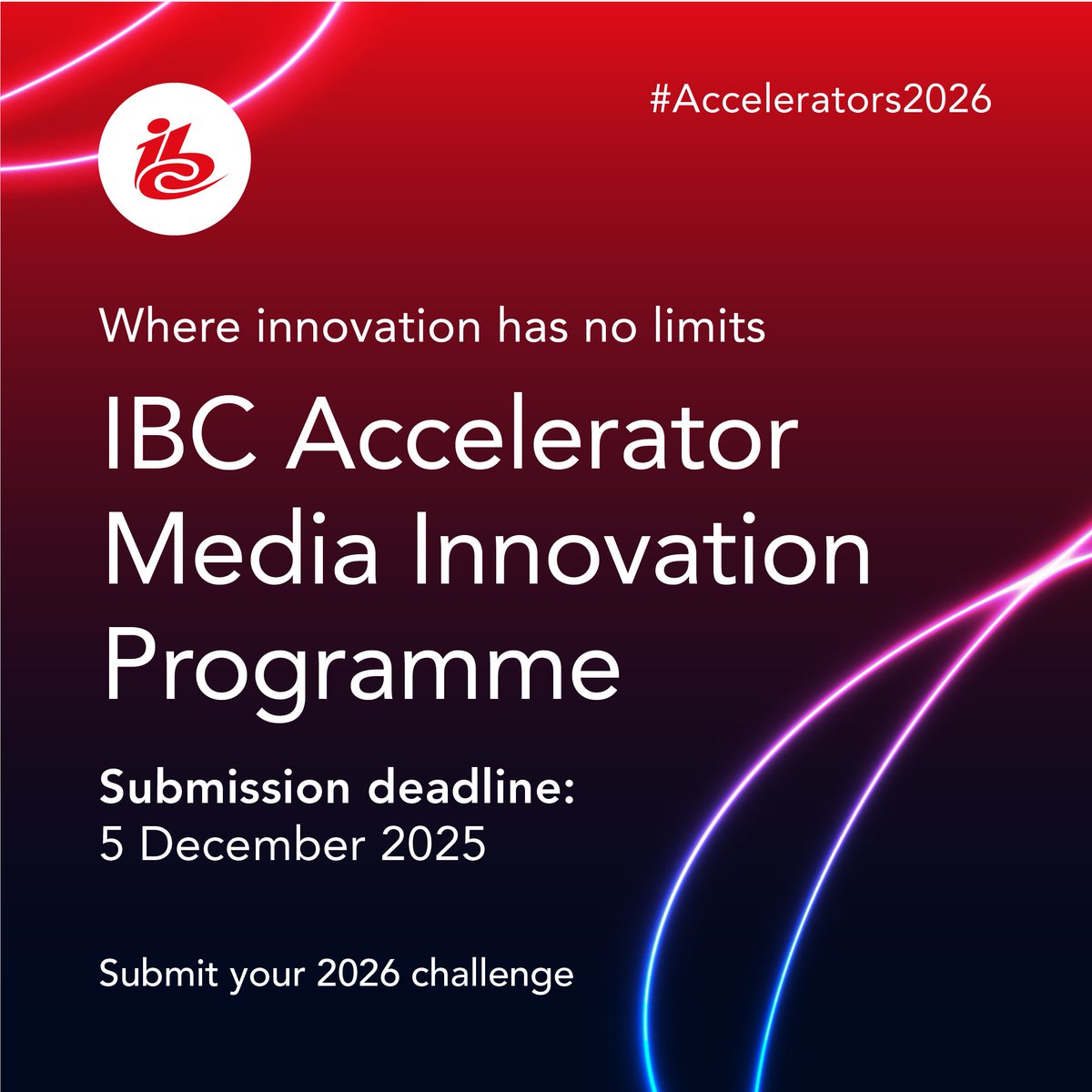 IBCShow's tweet image. 🚀 #IBC launches the 2026 Accelerator Media Innovation Programme!
We’re thrilled to open submissions for this year’s Accelerator Programme, inviting forward-thinking companies to tackle real-world #media challenges, shaping the industry.
🔗 More here: ow.ly/vnli50XgQnV