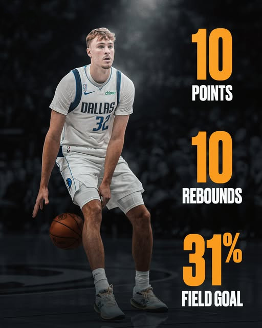 Cooper Flagg made his NBA debut last night
📊 Stat line:
🔹 10 PTS
🔹 10 REB
🔹 1 STL
🔹 31% FG
🔹 32 MINS
double-double in his first game!