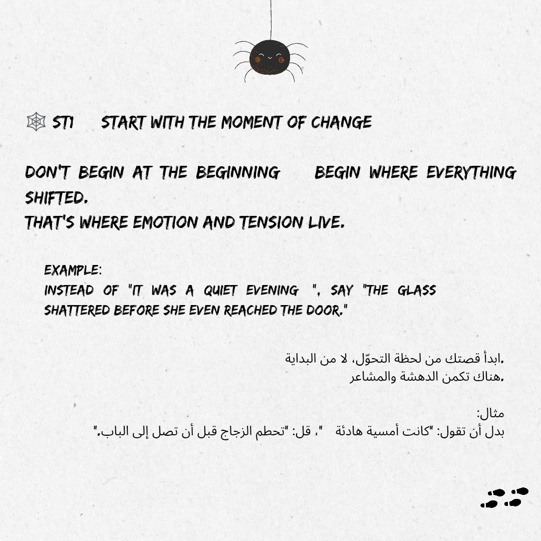 ScriptoriaC's tweet image. 🎬 How to Get Better at Storytelling
🕸️ Because great stories don’t just tell… they transform 🕷️
.
.
.
.
.
.
.
.
.
.
#Storytelling #CreativeWriting #ScriptoriaCompany