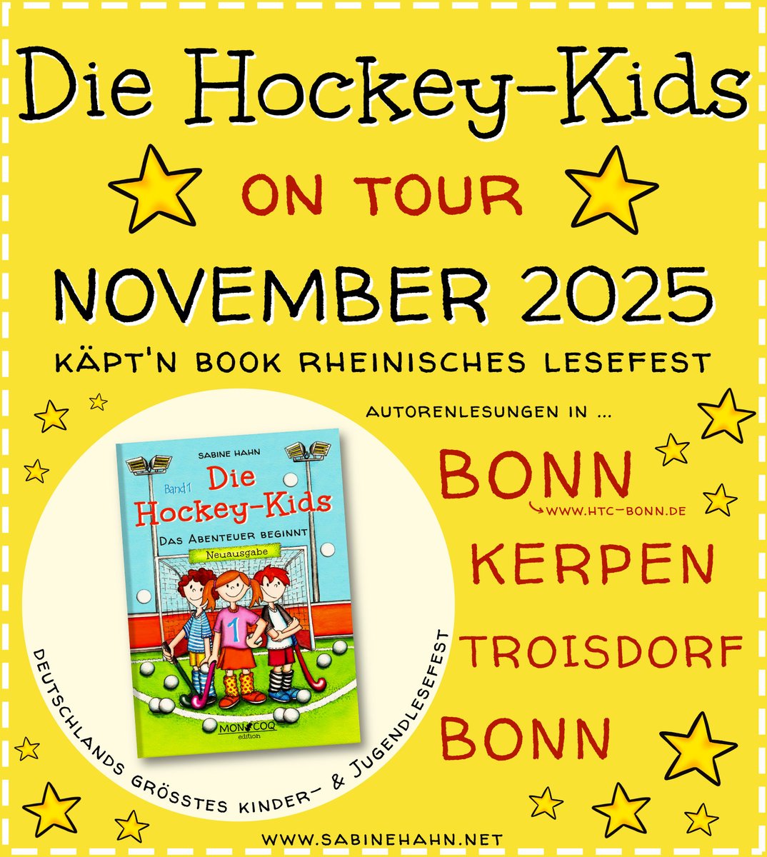 SabineHahnBooks's tweet photo. Die Hockey-Kids on tour!🎉🏑📚
6 große Lesungen zu Deutschlands größtem Lesefest für Kinder und Jugendliche! 
1. Station: HTC Schwarz-Weiss Bonn
#käptnbook #bonn #lesefest #hockeykids #lesung #forkids #vorlesen #Hockey #kids #leseförderung #sportförderung
#meetthehockeykids https://t.co/k3lp0YaCXB