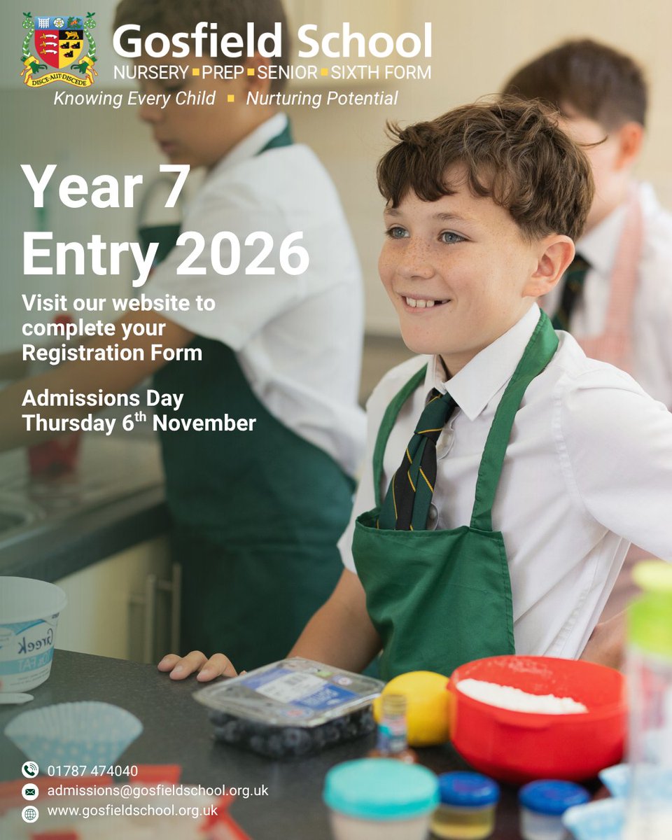 We are accepting applications for Year 7 places September 2026. 

Join our community where curiosity, creativity and kindness grow. Knowing every child. nurturing potential.

Visit our website or contact admissions@gosfieldschool.org.uk for further information!
#gosfieldschool