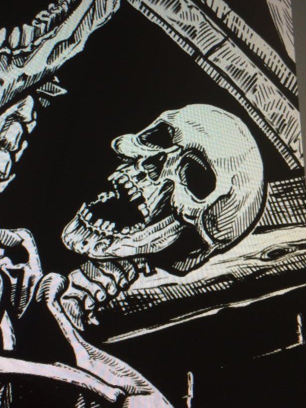 #wip Seeing a lot of skeletons and Halloween stuff on the timeline already so here's some details of an illustration for the upcoming Gods of the forbidden north v3 from <a href="/pulphummock/">pulp hummock press</a> 

#ttrpg #rpg #ose
