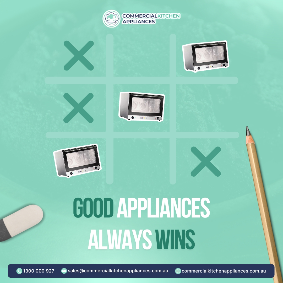 CommKitApp's tweet image. Good appliances always win! 🏆

Visit our website to explore our oven options or call us to place your order.

#commercialkitchen #kitchenappliances #oven #tictactoe #game #challenge #goodappliances #win #kitchen #cooking #baking #restaurant #cafe #foodservice