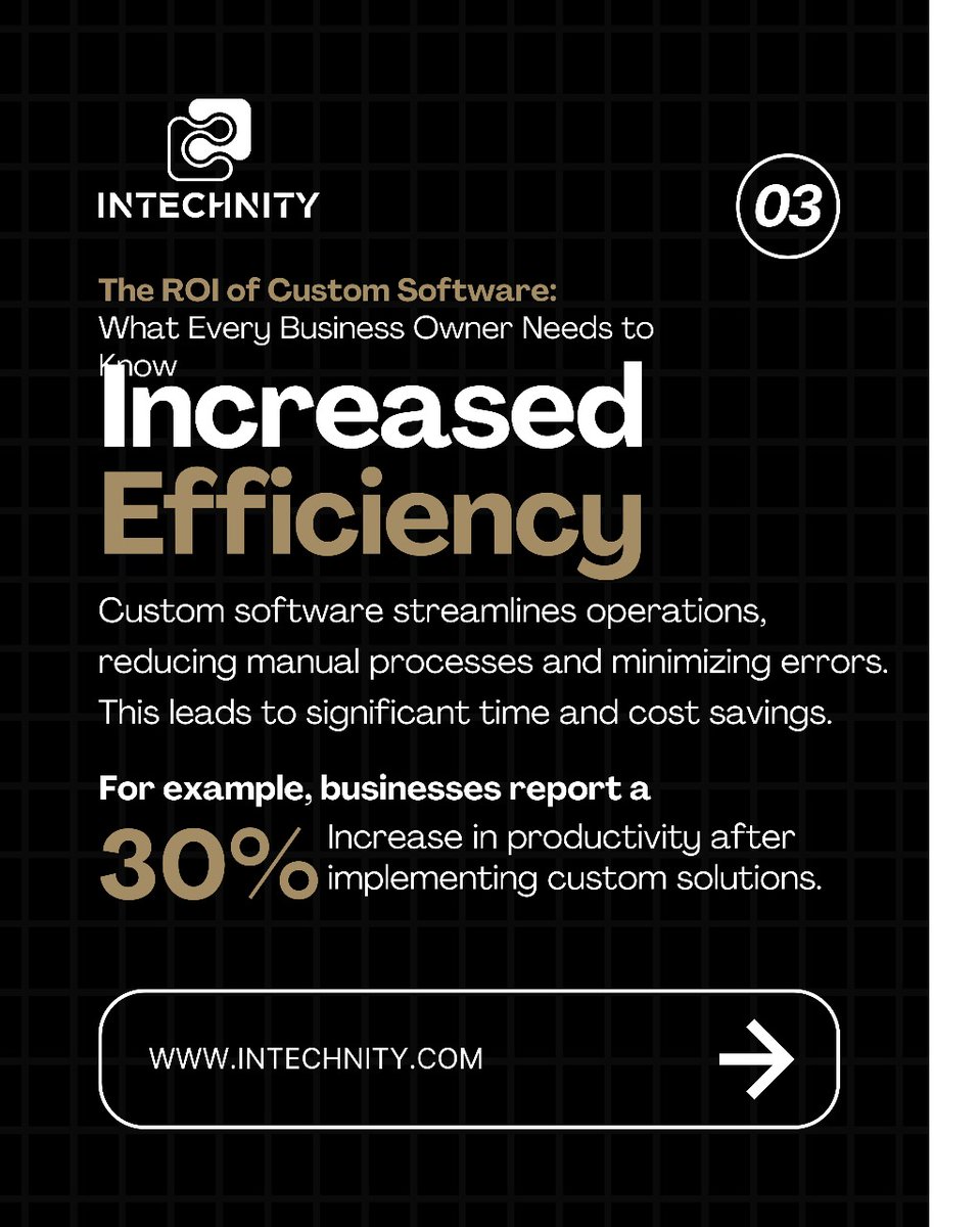 intechnity_com's tweet image. Investing in custom software can seem daunting, but the returns can be transformative for your business. Here's what every Business Owner needs to know about the ROI of custom software development 💻
.
#CustomSoftwareDevelopment #BusinessGrowth #SoftwareROI