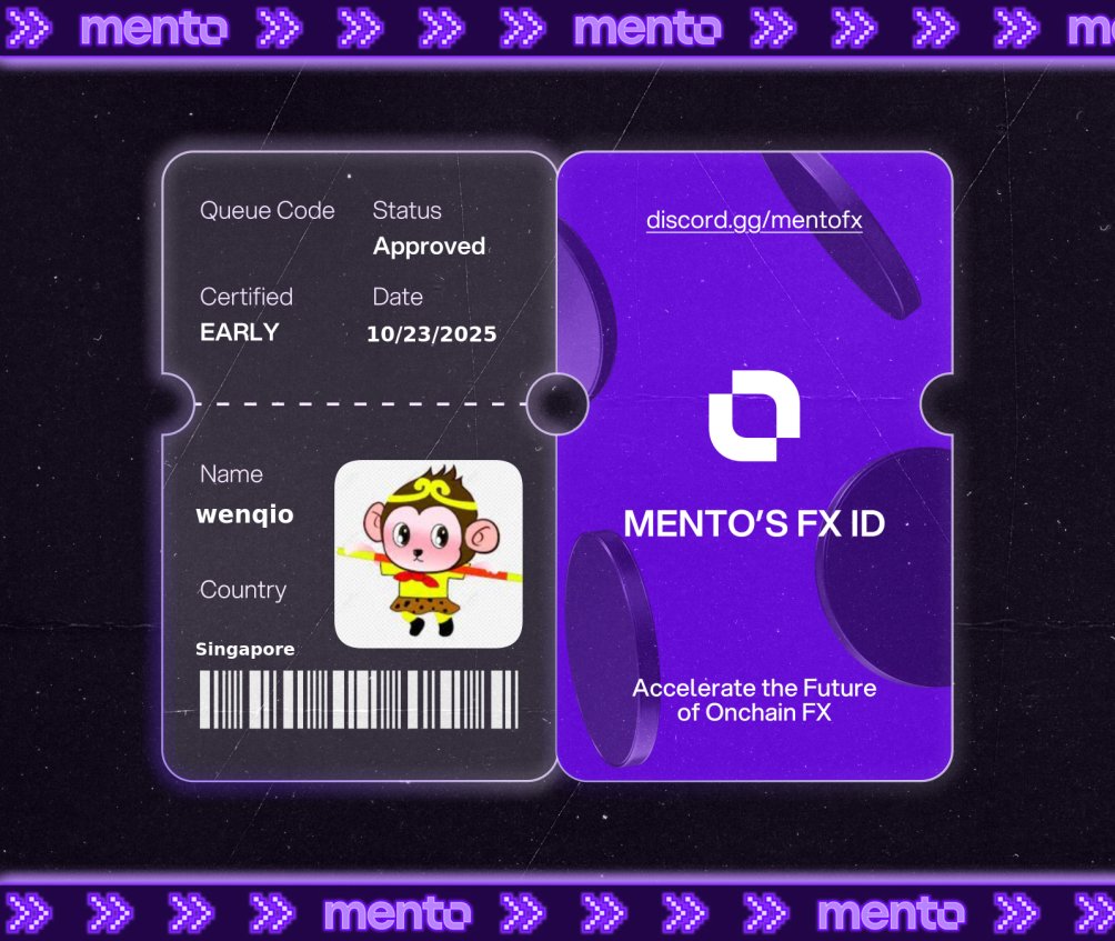 Licensed to trade the internet’s FX layer. 

Claimed my FX ID on discord.gg/mentofx 

 every currency, onchain with <a href="/MentoLabs/">Mento (fx/acc)</a>
