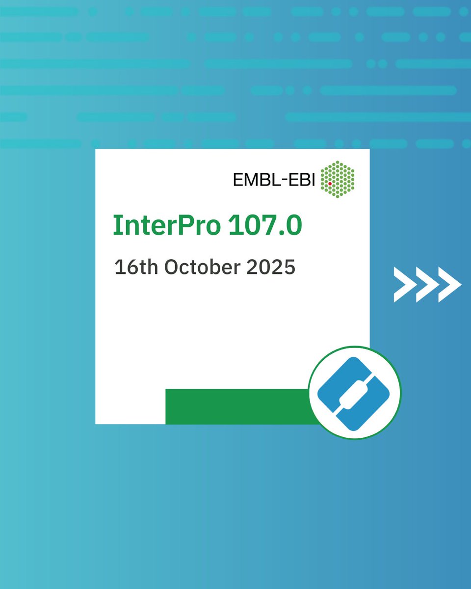 InterProDB's tweet image. 🚀InterPro 107.0 is live!
✨Updated to Pfam 38.0
✨1,068 new InterPro entries
Explore the latest annotations and discover new protein insights. 
Explore it now: interpro.ebi.ac.uk
