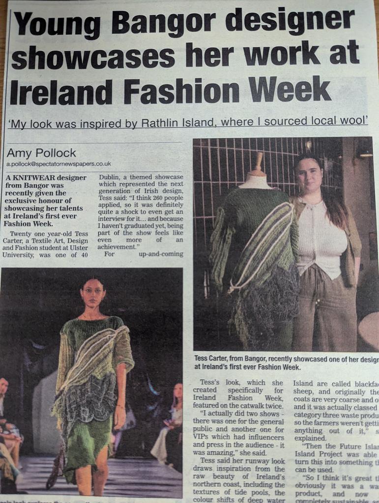Wonderful to see past pupil Tess Carter thriving on her career path! Her stunning knitwear collection was featured on the catwalk at Ireland's first ever Fashion Week. She was one of only 40 young designers selected from across Ireland. BASFC proud 😊