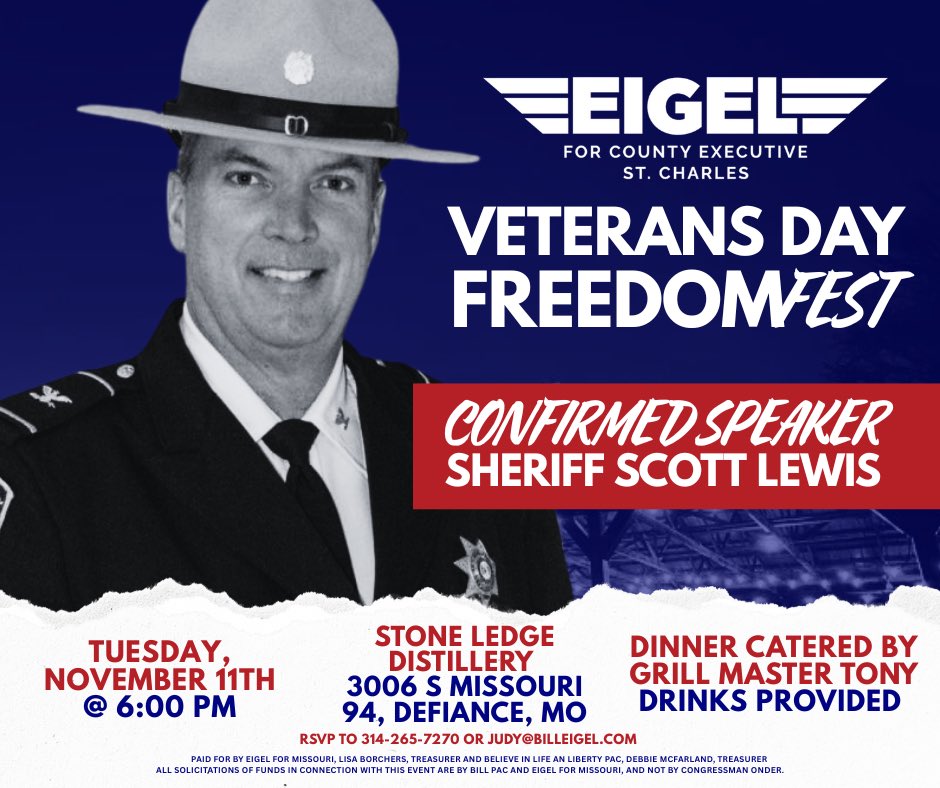 BillEigel's tweet image. 🚨NEW CONFIRMED SPEAKER ALERT

Our other speakers include:
U.S. Congressman Dr. Bob Onder (MO-3)
State Senator Nick Schroer (District 2)
State Senator Adam Schnelting (District 23)
County Councilman Joe Brazil

Don’t miss this one! Contact Judy Sofka at (314) 265-7270 or…