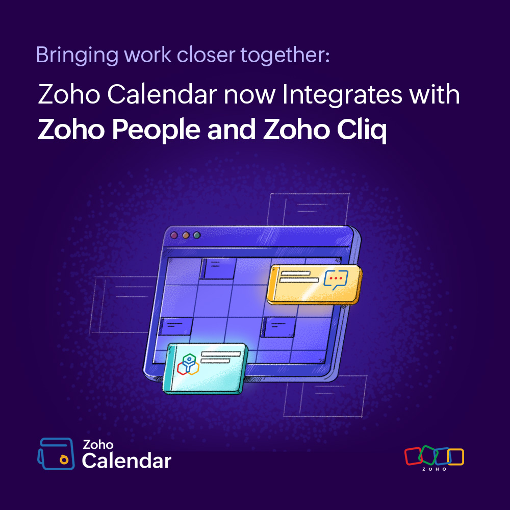 ZohoMail's tweet image. Your calendar just got smarter! 📆

Discover how @ZohoCalendar now syncs with @ZohoPeople and @ZohoCliq to make scheduling and collaboration effortless. 

Plan smarter, collaborate better, and stay connected. 🤝

Read our blog 👉🏻 zoho.to/integration
