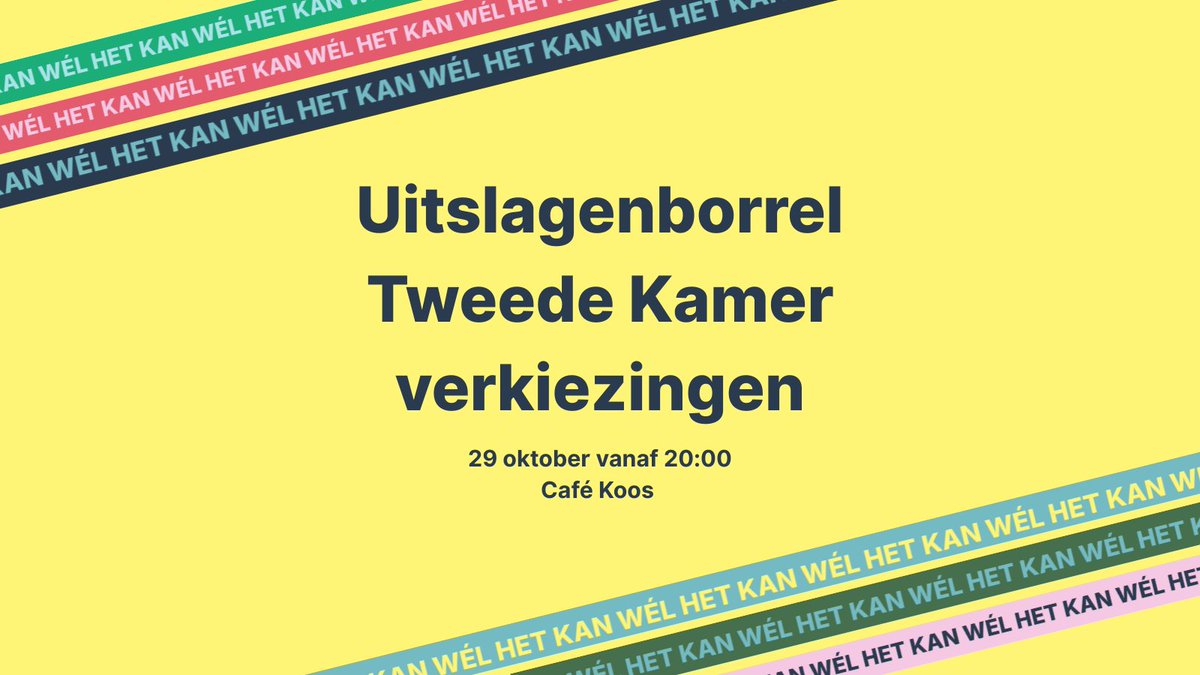 Op 29 oktober volgen we samen de bekendmaking van de verkiezingsuitslagen: vanaf 20:00 in Café Koos in Zwolle! Terwijl de uitslagen bekend worden, heffen we het glas. Kom je ook? 💚 #d66 #zwolle #verkiezingen
