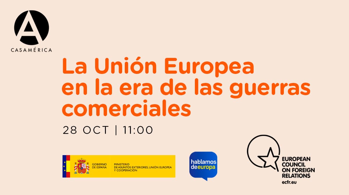 🇪🇺 🗣️ Debate “La Unión Europea en la era de las guerras comerciales”.
👥 Con Joaquín Almunia, Marta Blanco, <a href="/AgatheDemarais/">Agathe Demarais</a> y <a href="/Carla_Hobbs/">Carla Hobbs</a>.
🤝 Con <a href="/ecfr/">ECFR</a>, <a href="/HablamosdEuropa/">Hablamos de Europa</a> y <a href="/MAECgob/">Ministerio de Asuntos Exteriores, UE y Cooperación</a>.
📅 28/10.
⌚ 11 h.
🎟️ Con inscripción.
🔗 casamerica.es/politica/la-un…