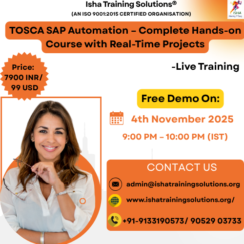 IshaKumargupta's tweet image. Isha Training Solutions presents “TOSCA SAP Automation &quot; - Live Training
Free Demo On :
4th Nov@9:00PM(IST)/4th Nov@10:30AM(EST)
you can register by joining the link below
docs.google.com/forms/d/e/1FAI…
call@+91-9133190573 
ishatrainingsolutions.org/courses/tosca-…
#TOSCA #SAPAutomation
