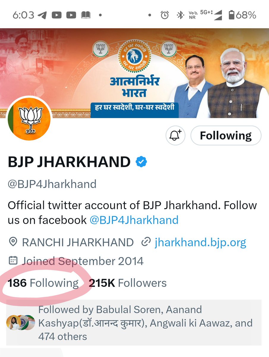 उससे भी कम तो इसका है जी।।
186../215K 
<a href="/BJP4Jharkhand/">BJP JHARKHAND</a>