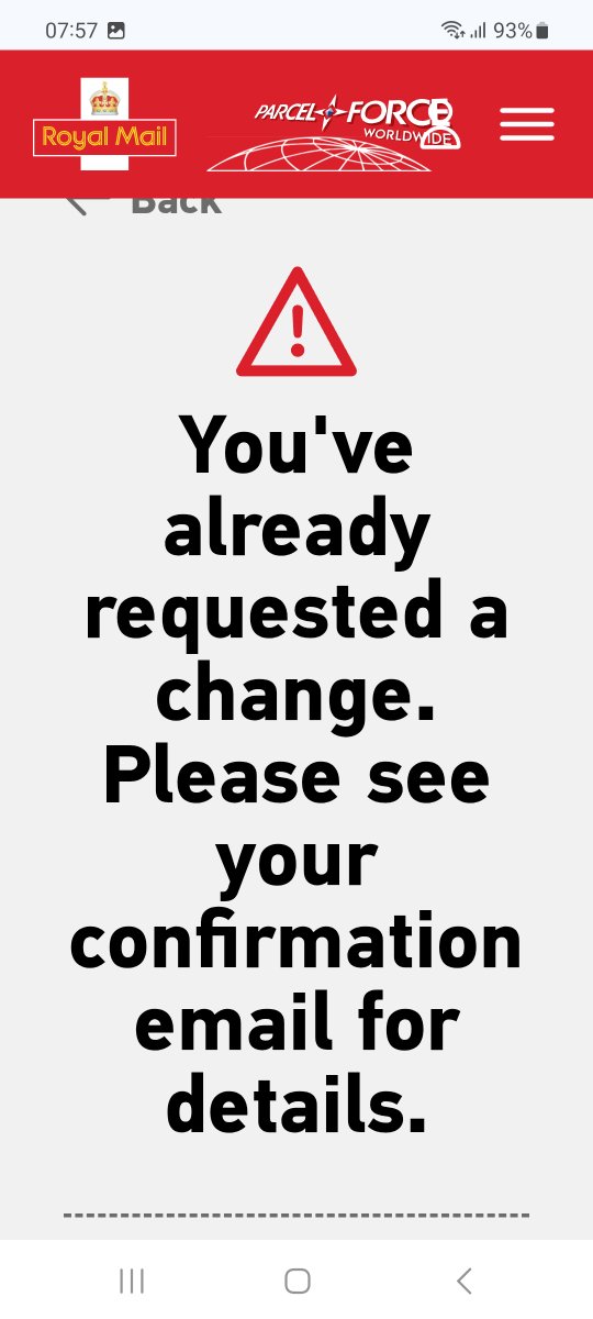 Munk63064437's tweet photo. @RoyalMail hi trying to find my parcel and no reply from parcel force. Re delivery on 21 10 but nothing,  the assistant doesn't work and re delivery just says its been scheduled I am totally stuck https://t.co/beIkW4KFhc