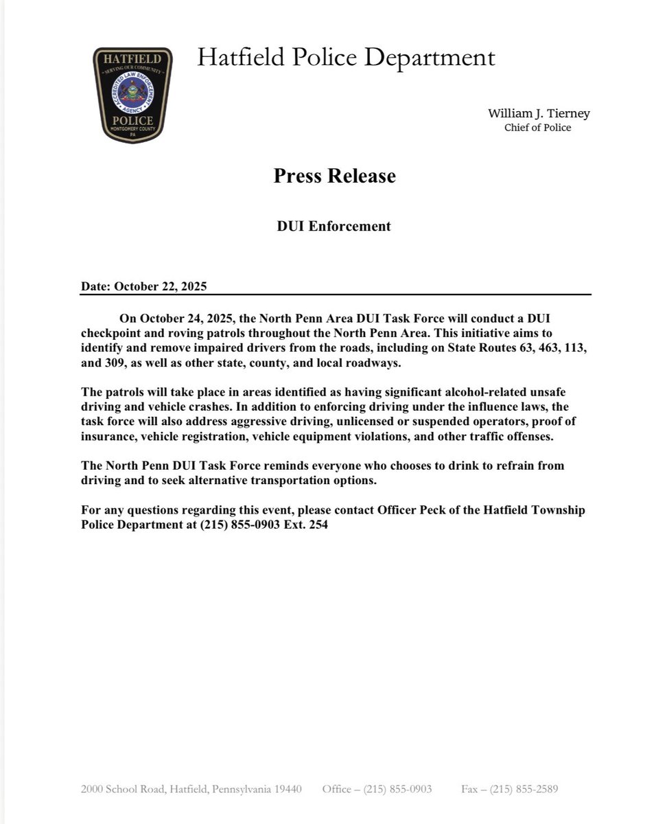 Hatfield Police Department tweet media