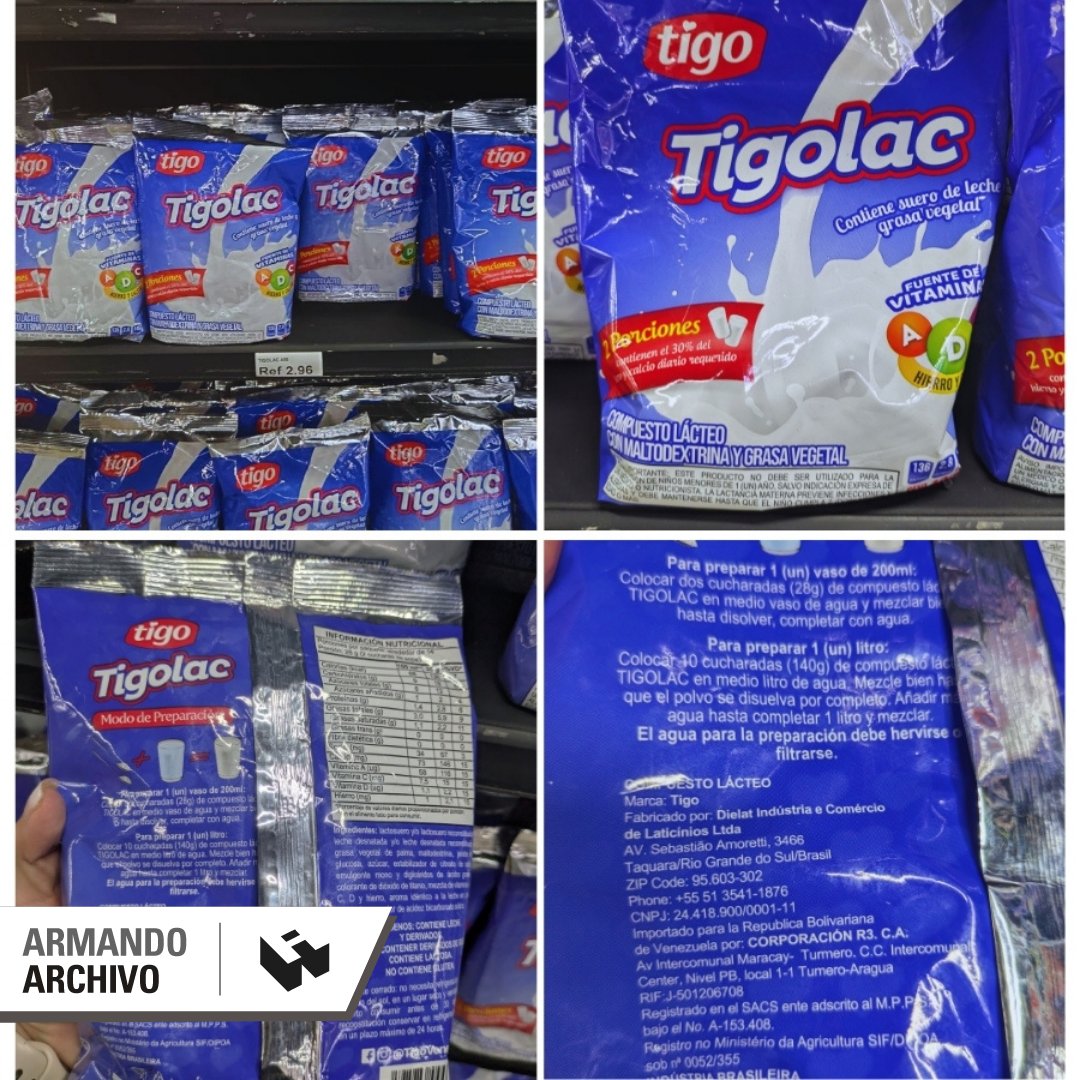 ArmandoInfo's tweet image. Marca de compuesto lácteo prohibido en Brasil por estar adulterado con soda cáustica y agua oxigenada se vende en Venezuela con autorización del Ministerio de Salud 📌bit.ly/40t1ZkN