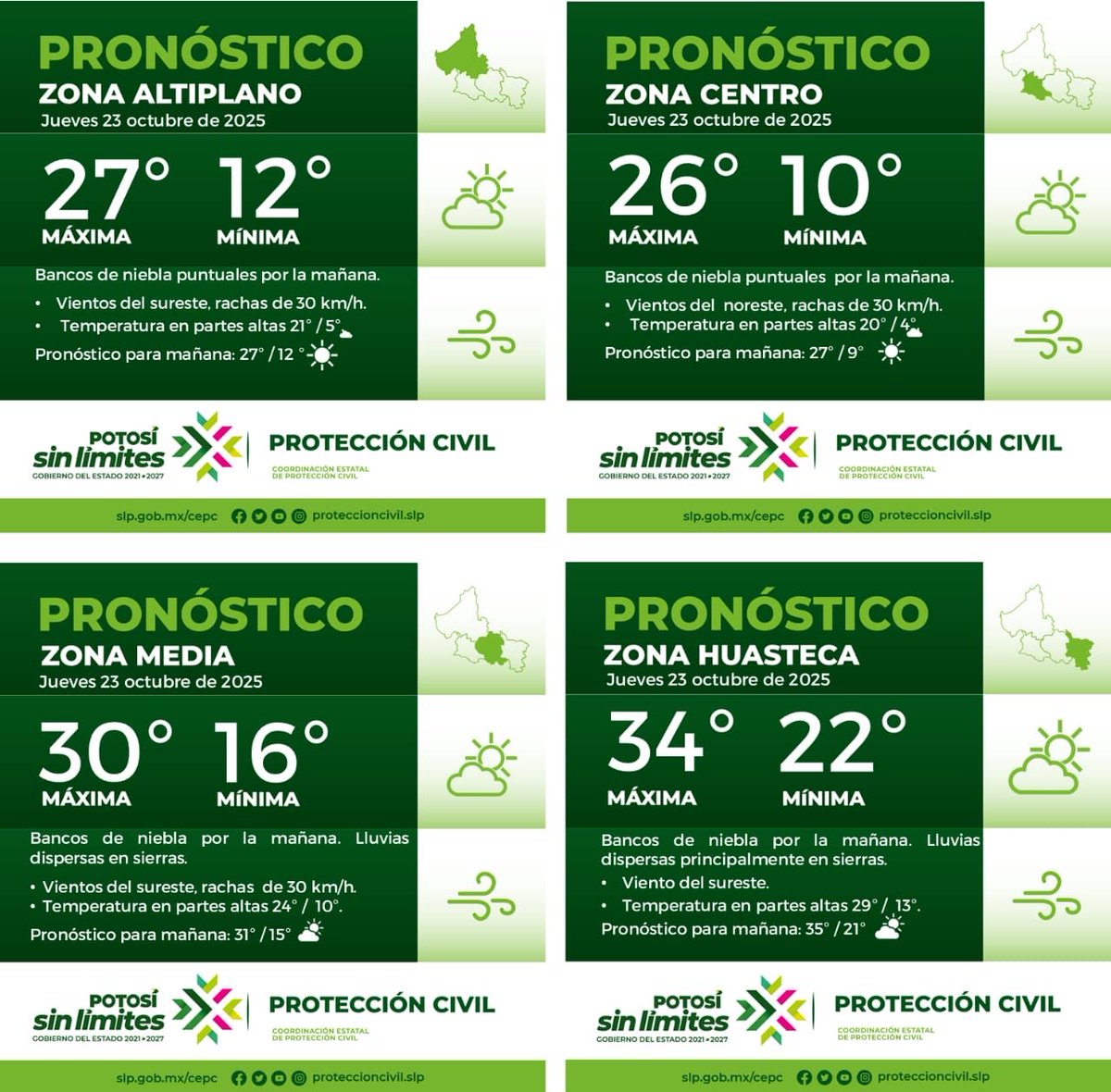 🌬️Frente Frío 9
🌫️Bancos de niebla/neblina por la mañana. 
🌧️Lluvias y chubascos en zona huasteca, lluvias puntuales en zona media. 

La prevención es tu mejor protección. Sigue las indicaciones oficiales.

#ProteccionCivilSinLimites #RicardoGallardoCardona #Prevención