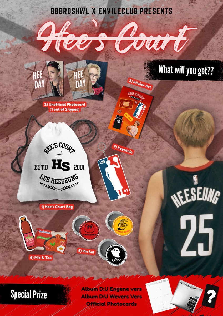 🏀 𝐇𝐄𝐄 𝐂𝐎𝐔𝐑𝐓 𝐃𝐀𝐘 🏀

Get ready to shoot your shot and rule the court! 💫 
A special birthday event for Lee Heeseung ❤️‍🔥 
#이희승 #HeeCourtDay 

🗓 26 OCTOBER 2025 
📍Summarecon Basket Court, Bandung
💳 60K

Presented by: 
<a href="/bbbrdshwl/">Han☘️</a> X <a href="/envileclub/">𝗘𝗡𝗩𝗜𝗟𝗘𝗖𝗟𝗨𝗕 ⛹🏻🏀</a> 

Form: