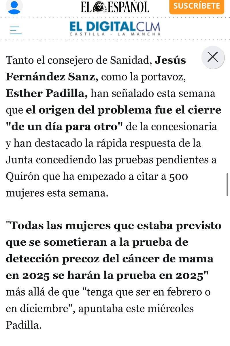 La detección precoz del cáncer de mama es crucial y vital; que la portavoz <a href="/EstherPadillaR/">Esther Padilla Ruiz</a> minimice las consecuencias de detectarlo 5 meses más tarde, para excusar la más que deficiente actuación de su gobierno, no solo demuestra  temeridad sino   indecencia en algo tan grave.