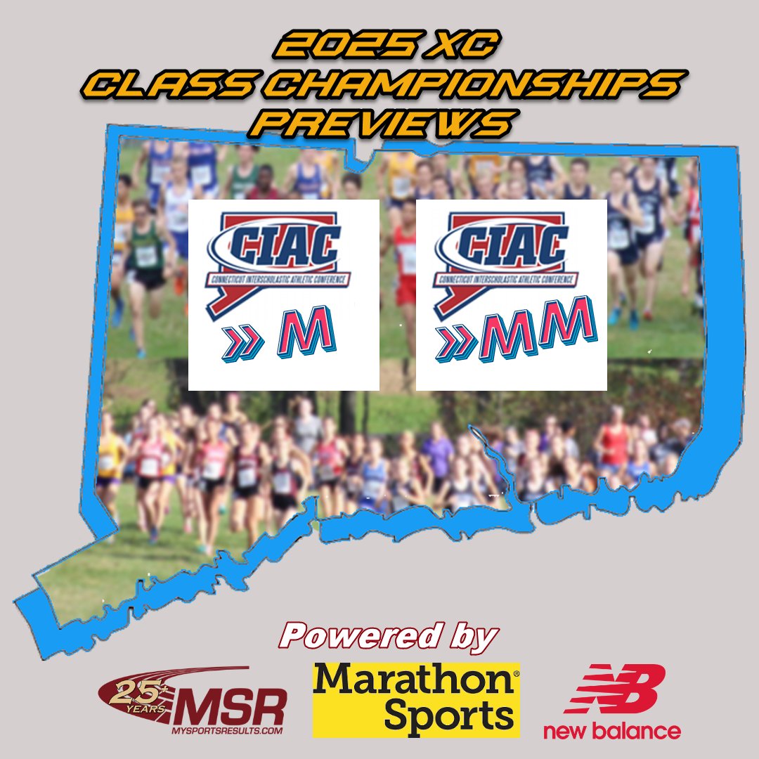 Explore potential favorites in final 4 races on Saturday in our preview of CIAC Class M &amp; MM XC championship races bit.ly/42QzM9x
<a href="/Marathon_Sports/">Marathon Sports</a>  <a href="/NBRunning/">New Balance Running</a> <a href="/TheRunningAcad/">The Running Academy</a> <a href="/runnerspace/">RunnerSpace</a> <a href="/DyeStat/">DyeStat</a> <a href="/AthleticdotNet/">AthleticNET</a> <a href="/ciacsports/">CIAC Sports</a> <a href="/CTHSCA/">CHSCA</a> <a href="/GoECCAthletics/">ECC Athletics</a> <a href="/fciac/">FCIAC</a> <a href="/NVL_Athletics/">NaugValleyLeague</a>