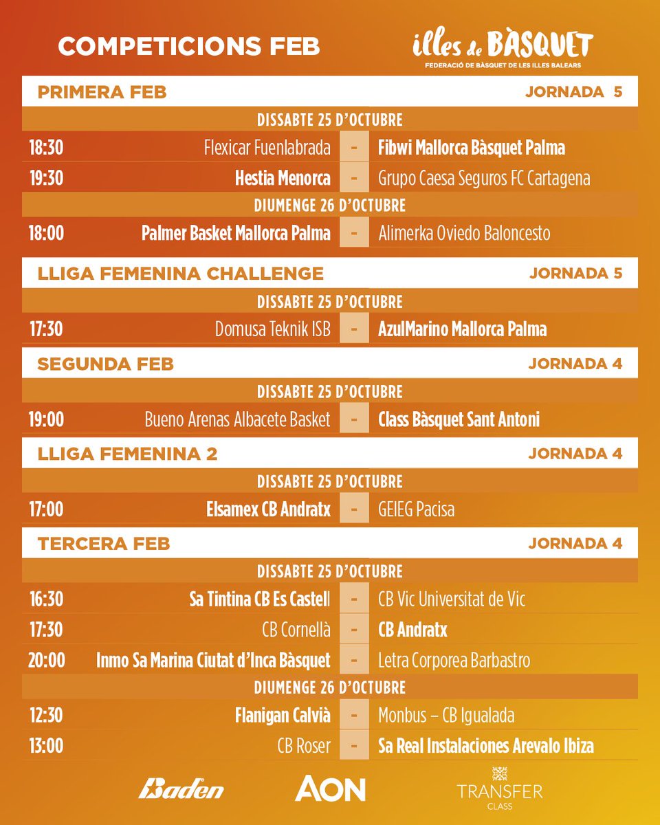 📋 Ens preparam per a un nou cap de setmana amb molt de bàsquet

🏀 Aquesta és la graella de partits FEB amb representació balear

#IllesDeBàsquet