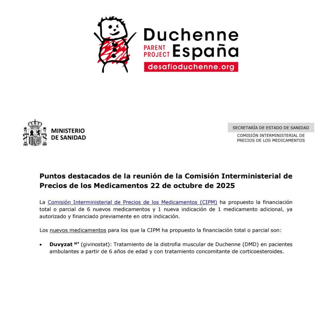 ¡𝗚𝗥𝗔𝗡 𝗡𝗢𝗧𝗜𝗖𝗜𝗔!
Hoy celebramos un paso histórico: 𝙂𝙞𝙫𝙞𝙣𝙤𝙨𝙩𝙖𝙩 ha sido aprobado  como tratamiento para la Distrofia Muscular de Duchenne.
Un avance de enorme importancia que representa esperanza, calidad de vida y futuro para nuestros niños, jóvenes y familias.